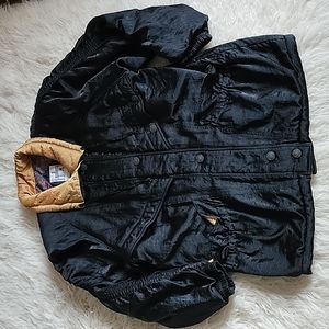 Vintage j. Gallery Button Down Shiny Black Nylon Ruched Sleeves Puffer Coat